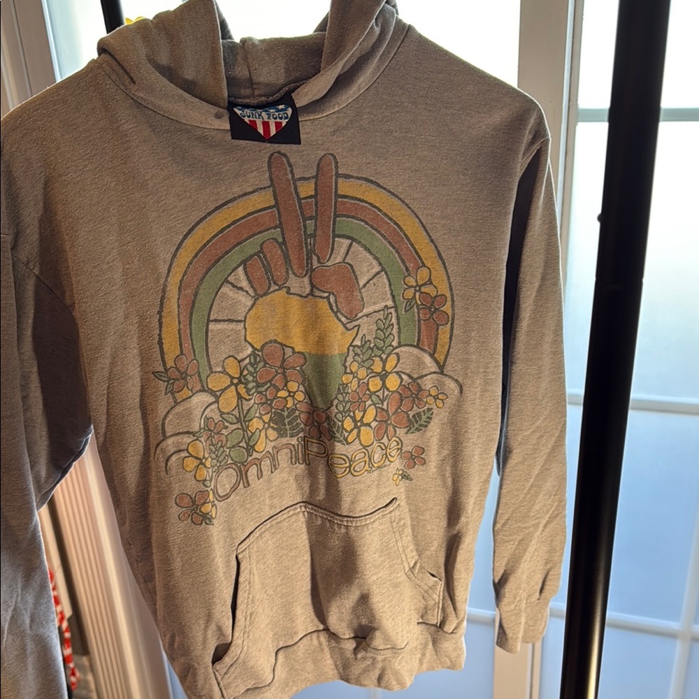 VINTAGE JunkFood Hoodie with Peace Sign Graphic - Gray